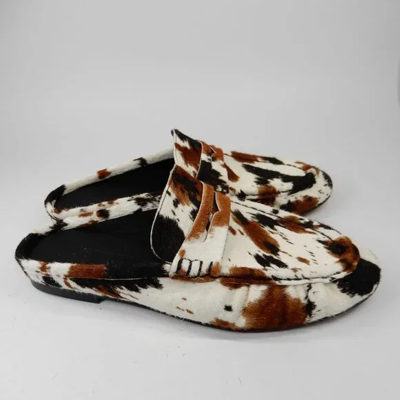 Steve Madden Rafe Penny Loafer MULES Slip On Size 6.5 Brown Cow Calf Hair EUC - Picture 10 of 16